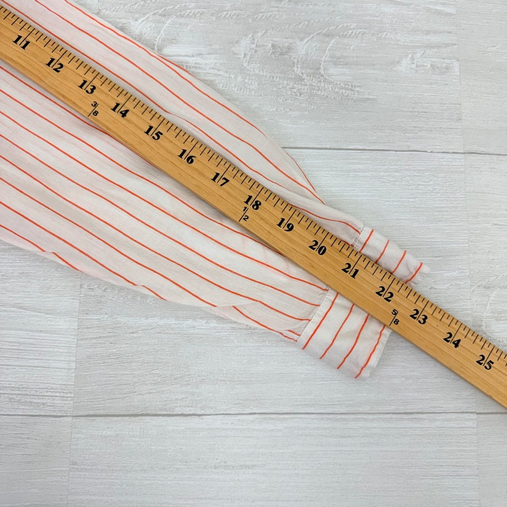 LILLA P Boyfriend Button Down Shirt Top Women M Tangerine Stripe Cotton Minimal - Picture 12 of 16